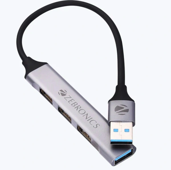 Zebronics ZEB‑200HB USB 3.0 Hub – 4 Port High‑Speed Data Transfer, Aluminum + ABS Body, Compact Plug & Play