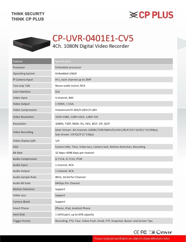 CP Plus 8 Channel DVR – Full HD 1080N Recording, 2.4MP Camera Support, Smart & Reliable Security System