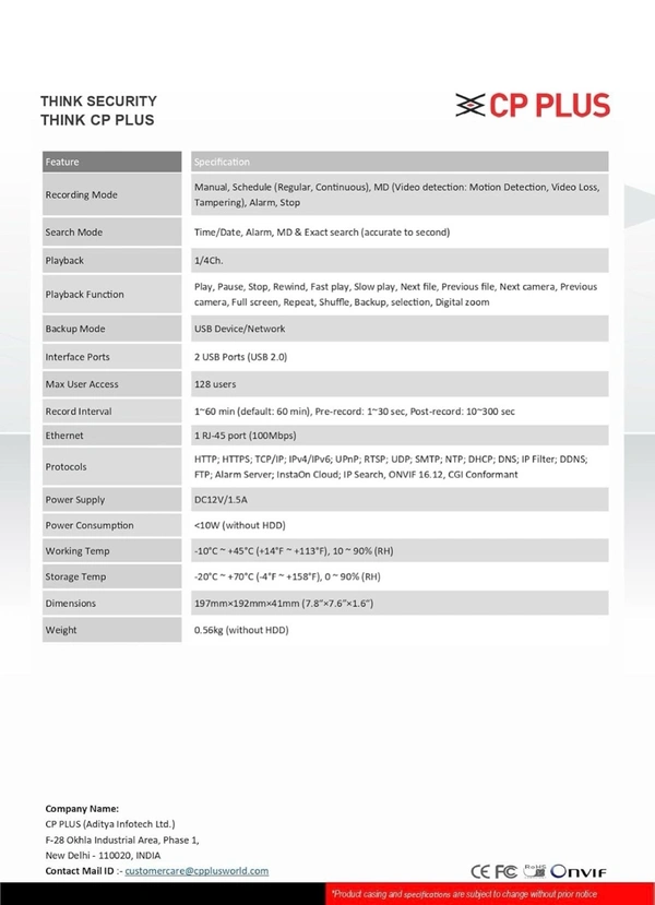 CP Plus 8 Channel DVR – Full HD 1080N Recording, 2.4MP Camera Support, Smart & Reliable Security System