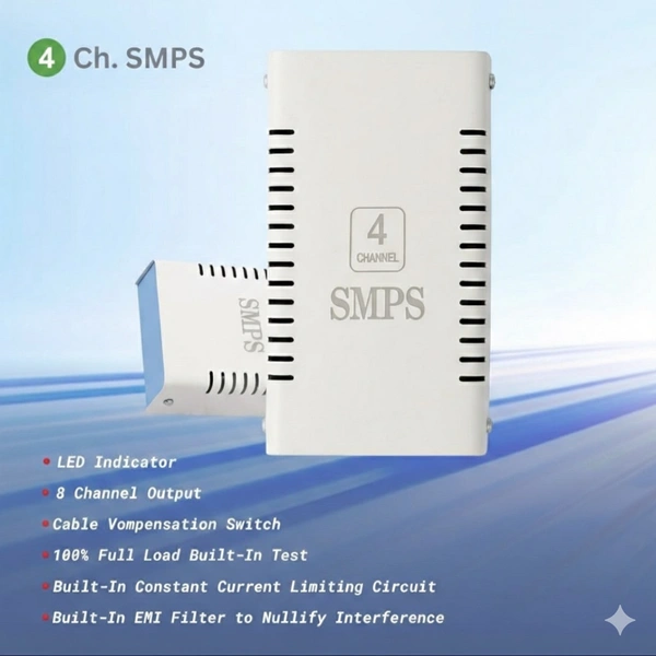 4 Channel CCTV Power Supply ā Stable Voltage Protection | Supports 4 Cameras up to 40ā60M Range
