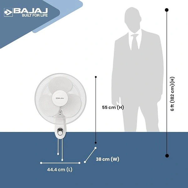 Bajaj Frore Neo 400 MM Wall Mount Fan|Wall Fan for Kitchen & Home| Smooth Oscillation|100% CopperMotor| HighAir Delivery|3-Speed Control| Rust Free| 2-Yr Warranty White - 400mm