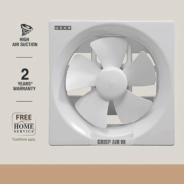 USHA Crisp Air VX Exhaust Fan | 200mm Sweep Size | 300mm Duct Size | 100% Copper Motor | 2 Year Warranty | (White) - 200MM
