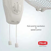 POLAR Annexer 400mm Wall Mounted Fan White | Button Control Oscillating Electric Plastic ON/OFF & 3 speed rotary switch | For Kitchen, Living Room, Home Office, Dining Room