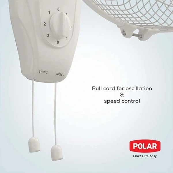 POLAR Annexer 400mm Wall Mounted Fan White | Button Control Oscillating Electric Plastic ON/OFF & 3 speed rotary switch | For Kitchen, Living Room, Home Office, Dining Room