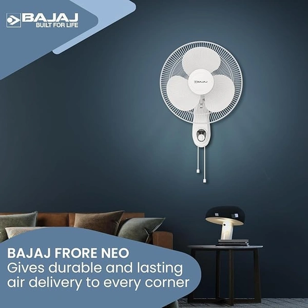 Bajaj Frore Neo 400 MM Wall Mount Fan|Wall Fan for Kitchen & Home| Smooth Oscillation|100% CopperMotor| HighAir Delivery|3-Speed Control| Rust Free| 2-Yr Warranty White - 400mm
