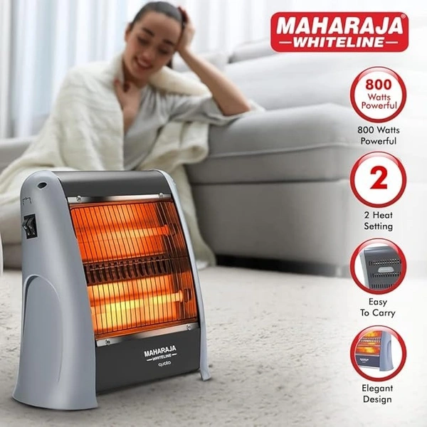 Maharaja Whiteline Quato Neo 800 Watts Quartz Heater | 2 Heat Setting | Easy to Carry | Shock Proof Body (Grey)