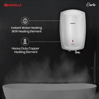 Havells Carlo 5 Litre Instant Water Heater | Color Changing LED Indicator, Rust and shock proof, ISI Certified | Fire retardant power cord; Warranty: 5 YEAR Free Connection Pipe