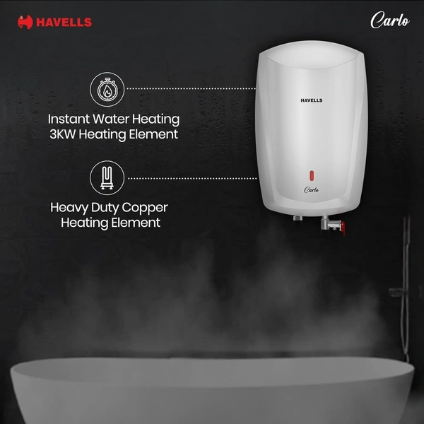 Havells Carlo 5 Litre Instant Water Heater | Color Changing LED Indicator, Rust and shock proof, ISI Certified | Fire retardant power cord; Warranty: 5 YEAR Free Connection Pipe