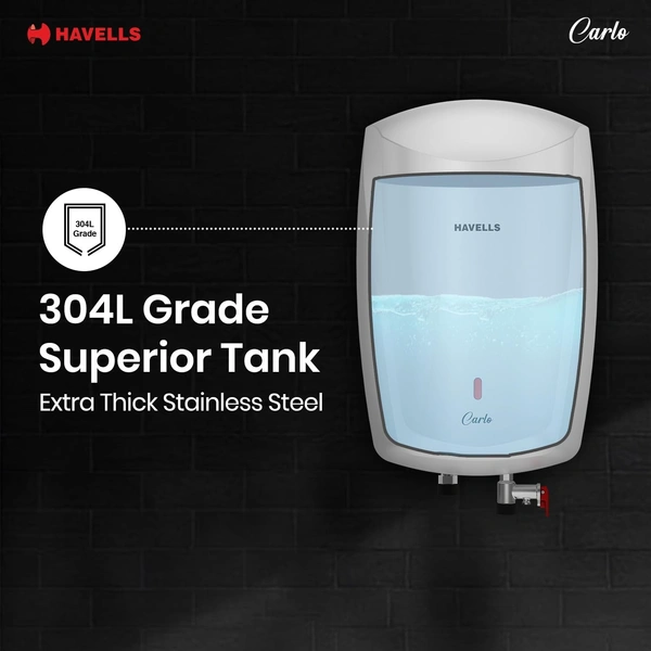 Havells Carlo 5 Litre Instant Water Heater | Color Changing LED Indicator, Rust and shock proof, ISI Certified | Fire retardant power cord; Warranty: 5 YEAR Free Connection Pipe
