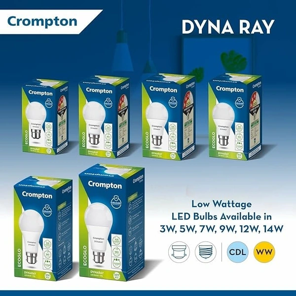 Crompton Dyna Ray LED Bulb | 9W | Warm White | E27 Base | 180 Degree Coverage | 4kV Surge Protection | 440V High Voltage Protection | Pack of 1