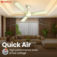 Havells Quickair 1200 mm Ceiling Fan, High-Speed, Energy Efficient, Silent Operation, Modern Design | 1 Star Rating | 2 Years Manufacturer Warranty (Bianco)