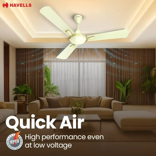 Havells Quickair 1200 mm Ceiling Fan, High-Speed, Energy Efficient, Silent Operation, Modern Design | 1 Star Rating | 2 Years Manufacturer Warranty (Bianco)
