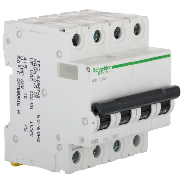 Schneider Electric Acti 9 63-A, ampere 4-Pole C Curve MCB, White, Standard (ACT 9 'C' CURVE)