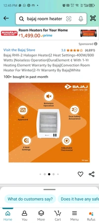 BAJAJ RHX 800 WATT HALOGEN ROOM HEATER - White