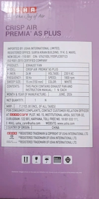 USHA CRIPS AIR PREMIA AS PLUS 150 MM ROUND - 150 Mm, White