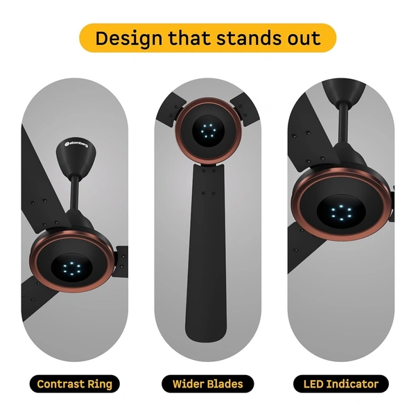 atomberg Erica Artesta 1200mm Designer BLDC Ceiling Fan with Remote | 5-star | Best-in-class Air Delivery | Newly Launched | Low noise | LED Speed Indicator | 2 Years Warranty (Midnight Black) - 1200 mm, midnight black