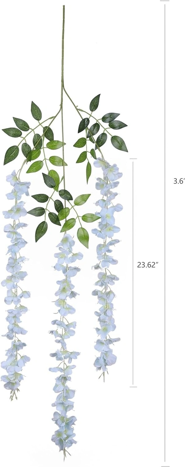 Indian Aesthetica Artificial Wisteria Vine – Fake Wisteria Blue Hanging Garland | Silk Long Hanging Flowers String for Home, Party & Wedding Décor – Blue (Pack of 12, 43.5 Inches Each) - 43.5 Inches (110 cm), Blue