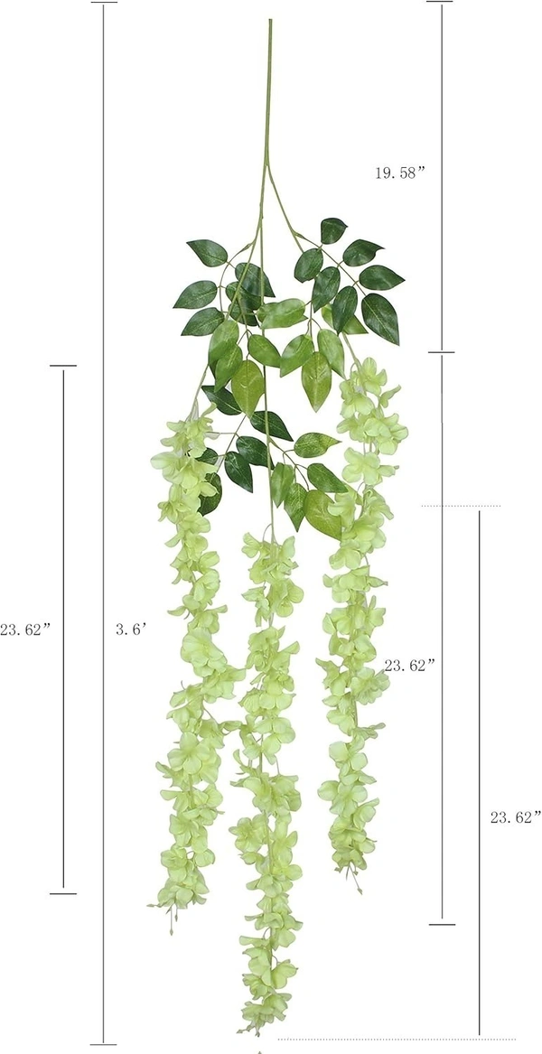 Indian Aesthetica Artificial Wisteria Vine – Fake Wisteria Green Hanging Garland | Silk Long Hanging Flowers String for Home, Party & Wedding Décor – White (Pack of 12, 43.5 Inches Each) - 43.5 Inches (110 cm), Lime Green