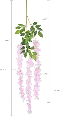 Indian Aesthetica Artificial Wisteria Vine – Fake Wisteria Light Pink Hanging Garland | Silk Long Hanging Flowers String for Home, Party & Wedding Décor – Light Pink (Pack of 12, 43.5 Inches Each) - 43.5 Inches (110 cm), Light Pink
