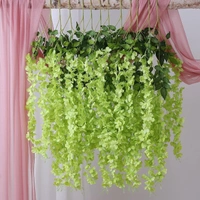 Indian Aesthetica Artificial Wisteria Vine – Fake Wisteria Green Hanging Garland | Silk Long Hanging Flowers String for Home, Party & Wedding Décor – White (Pack of 12, 43.5 Inches Each) - 43.5 Inches (110 cm), Lime Green