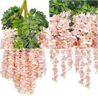 Indian Aesthetica Artificial Wisteria Vine – Fake Wisteria Peach Hanging Garland | Silk Long Hanging Flowers String for Home, Party & Wedding Décor – White (Pack of 12, 43.5 Inches Each) - 43.5 Inches (110 cm), Peach