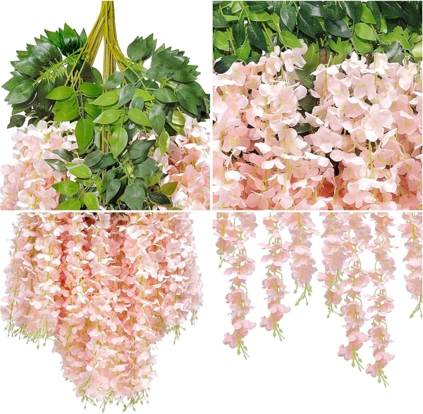 Indian Aesthetica Artificial Wisteria Vine – Fake Wisteria Peach Hanging Garland | Silk Long Hanging Flowers String for Home, Party & Wedding Décor – White (Pack of 12, 43.5 Inches Each) - 43.5 Inches (110 cm), Peach