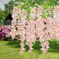 Indian Aesthetica Artificial Wisteria Vine – Fake Wisteria Peach Hanging Garland | Silk Long Hanging Flowers String for Home, Party & Wedding Décor – White (Pack of 12, 43.5 Inches Each) - 43.5 Inches (110 cm), Peach