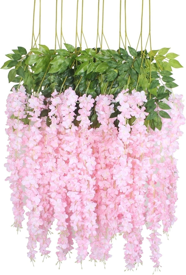 Indian Aesthetica Artificial Wisteria Vine – Fake Wisteria Light Pink Hanging Garland | Silk Long Hanging Flowers String for Home, Party & Wedding Décor – Light Pink (Pack of 12, 43.5 Inches Each) - 43.5 Inches (110 cm), Light Pink