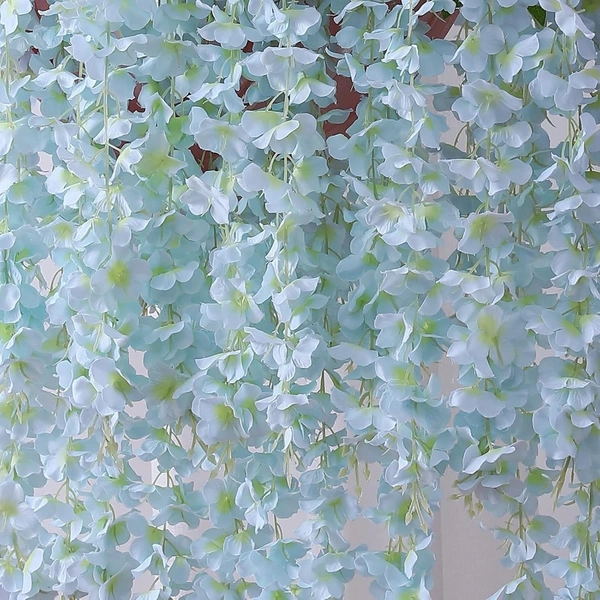 Indian Aesthetica Artificial Wisteria Vine – Fake Wisteria Blue Hanging Garland | Silk Long Hanging Flowers String for Home, Party & Wedding Décor – Blue (Pack of 12, 43.5 Inches Each) - 43.5 Inches (110 cm), Blue