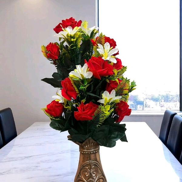 Indian Aesthetica Artificial Flower Lily Bouquets | Faux Flowers Bunch - for Table Vase, Pot, Home Decor, Living Room, Side Table Centerpiece - 50 Inch