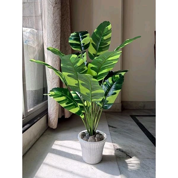 Indian Aesthetica Artificial banana plant with variegated leaves, designed for indoor decoration.
