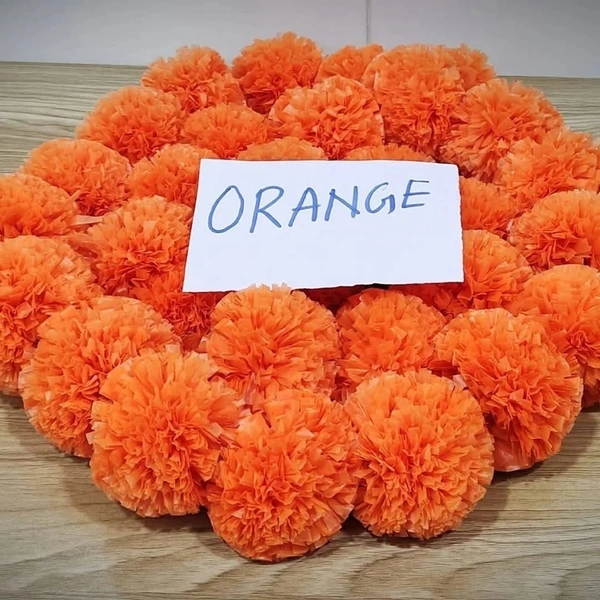 Indian Aesthetica Artificial Marigold Fluffy Garlands Multi-Color 5 Pcs - Orange
