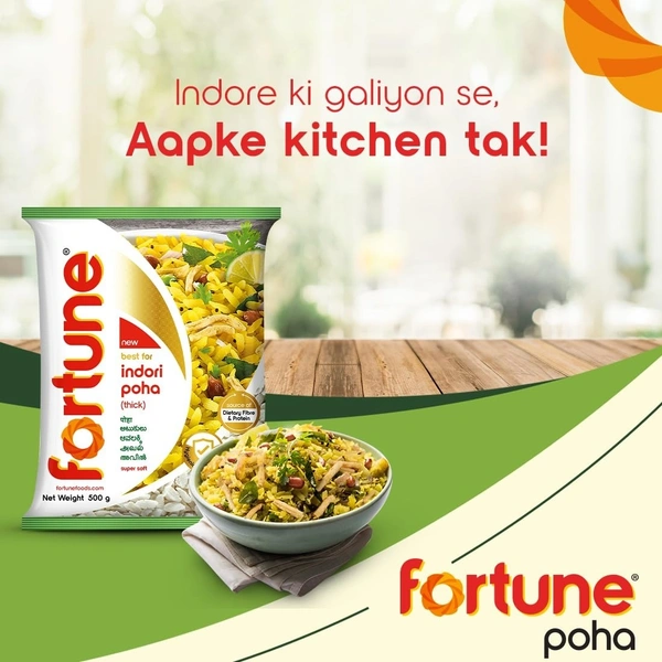 FORTUNE Thick Indori Poha, Super Soft, 500g