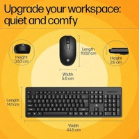 HP KM200 Wireless Mouse and Keyboard Combo, Full-Size Ergonomic Design, 3 Button and Built-in Scroll Wheel, 2.4 GHz Wireless connectio