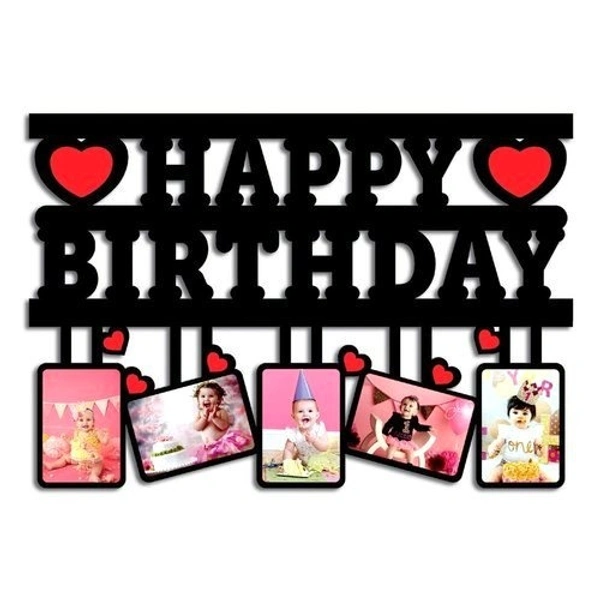Kraftify Happy Birthday Printed Wooden Photo Frame Photo Collage Personalized Best Gift for Love, Anniversary, Wedding, Couple, Birthday, Etc. - 12 Inch