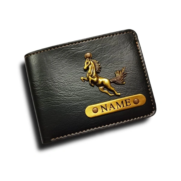 Kraftify Name Wallet Brown Leather Customized Name Wallet for Men with Charms, Personalized Name Wallet, Best Birthday, Anniversary Gifts for Men - Black