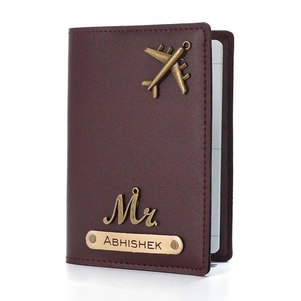 Krafitfy Customised Name & Charm Leather Passport Cover Holder for Men & Women | Personalised Birthday Gifts for Men