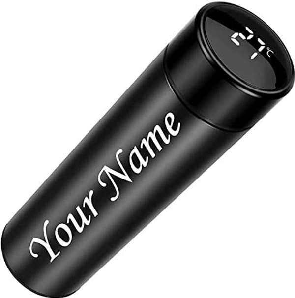 Kraftify Personalized Stainless Steel LED Temperature Water Bottle with Your Name Permanently Engraved with Temperature Display - Black