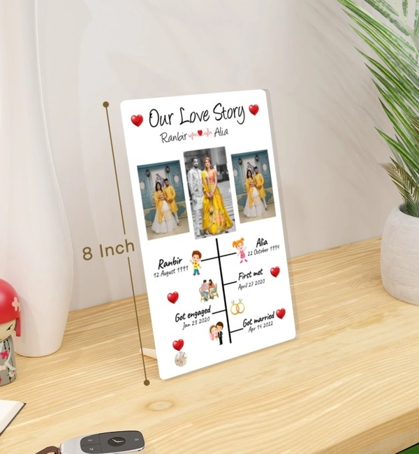 Kraftify Personalised 3 Photos trending Our Love Story Date, Name Photo Frame For Anniversary, Wedding, Valentine day, Love Personalized Collage Gift