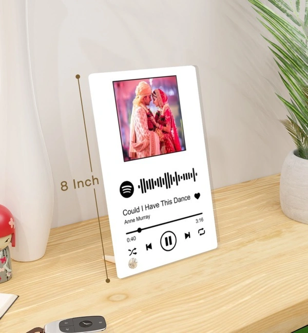 Kraftify Customized Photo And Tabletop Song Glass Spotify Plaque With Wooden Stand|Personalized Rectangular Photo Music Frame With Scannable Code|Gift|Birthday|Anniversary.
