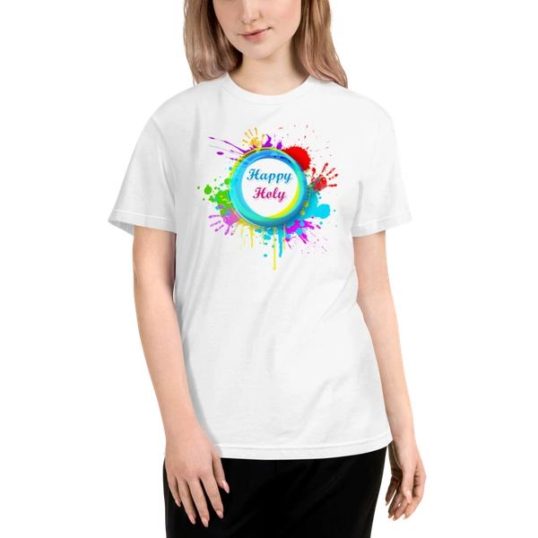 Kraftify Holi Festival Theam Printed White Unisex T-Shirt - Dri-fit for Men, Women & Kids.
