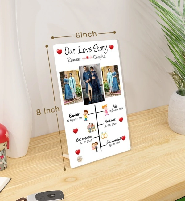 Kraftify Personalised 3 Photos trending Our Love Story Date, Name Photo Frame For Anniversary, Wedding, Valentine day, Love Personalized Collage Gift