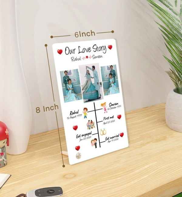 Kraftify Personalised 3 Photos trending Our Love Story Date, Name Photo Frame For Anniversary, Wedding, Valentine day, Love Personalized Collage Gift