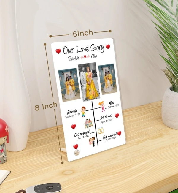Kraftify Personalised 3 Photos trending Our Love Story Date, Name Photo Frame For Anniversary, Wedding, Valentine day, Love Personalized Collage Gift
