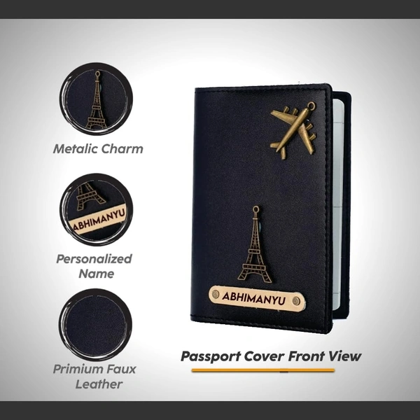 Krafitfy Customised Name & Charm Leather Passport Cover Holder for Men & Women | Personalised Birthday Gifts for Men