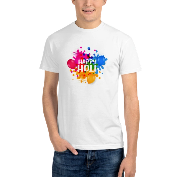 Kraftify Holi Festival Theam Printed White Unisex T-Shirt - Dri-fit for Men, Women & Kids.