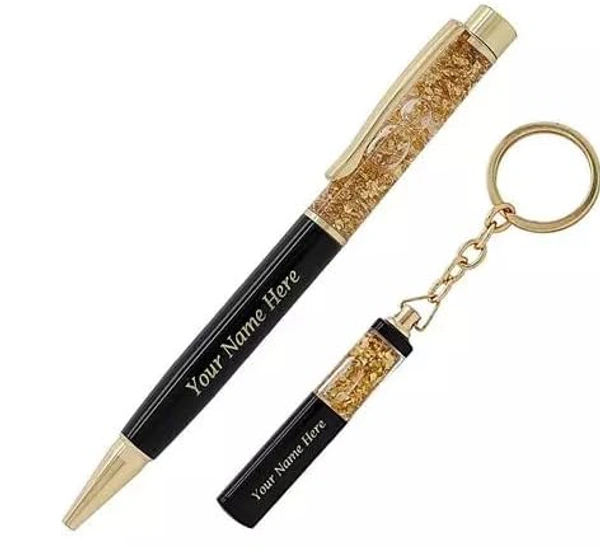 Kraftify Cybe Personalized Pen and Keychain Combo with Name Printed (Engraved) on Both for Gifting - Model - Gold 11