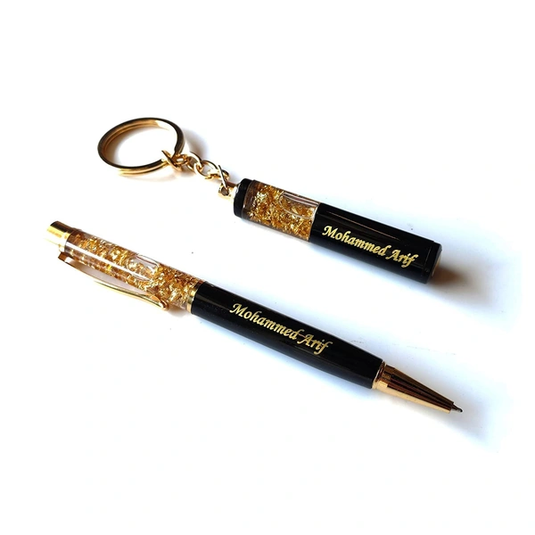 Kraftify Cybe Personalized Pen and Keychain Combo with Name Printed (Engraved) on Both for Gifting - Model - Gold 02
