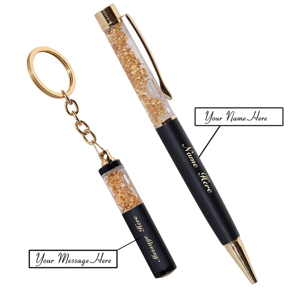 Kraftify Cybe Personalized Pen and Keychain Combo with Name Printed (Engraved) on Both for Gifting - Model - Gold 08