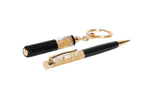 Kraftify Cybe Personalized Pen and Keychain Combo with Name Printed (Engraved) on Both for Gifting - Model - Gold 09